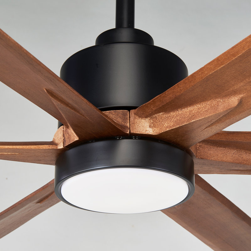 Large Solid Wood Ceiling Fan Light Kit with Remote Control, Black - N/A - 60"