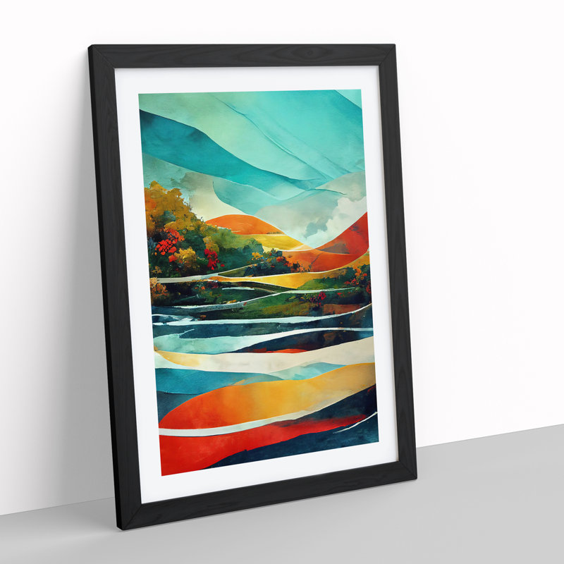 Meadow Landscape in Abstract No.1 - Framed Print, 46cm H x 34cm W x 2cm D, Black