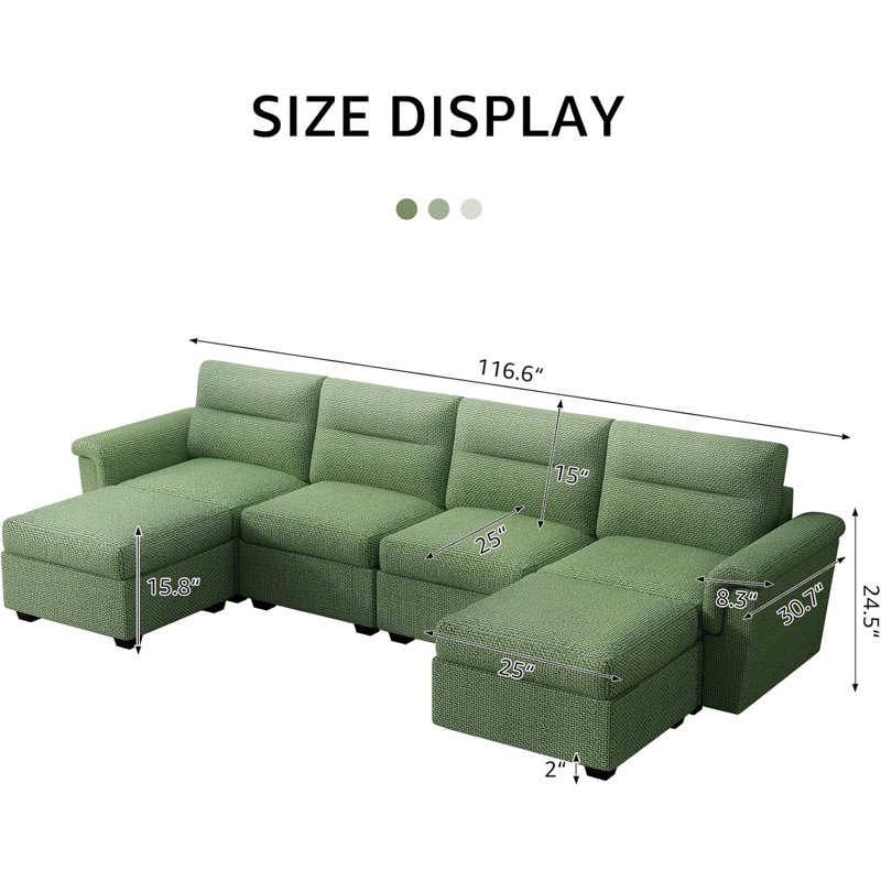 Canapé modulaire réversible avec rangement 6 pièces, Vert