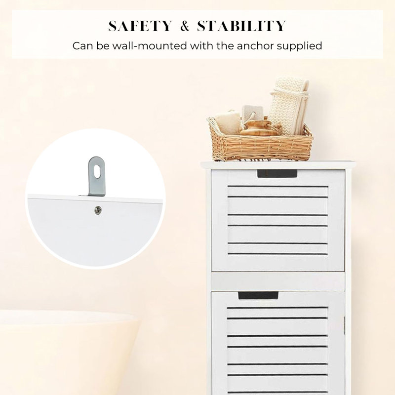White MDF Bathroom Storage Cabinet with Vented Door and Drawer