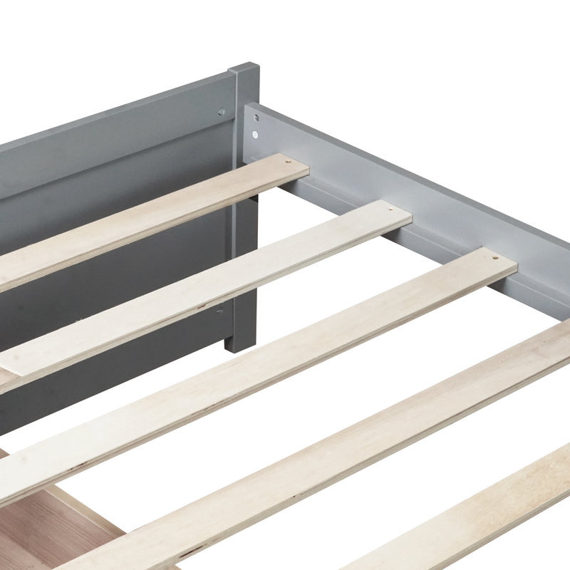 Lit simple avec 2 tiroirs, lit en bois d'hévéa massif, gris, Gris