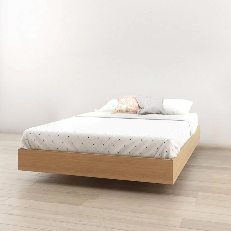 Lit flottant en bois (érable naturel) - Double, Complète, Chêne Naturel