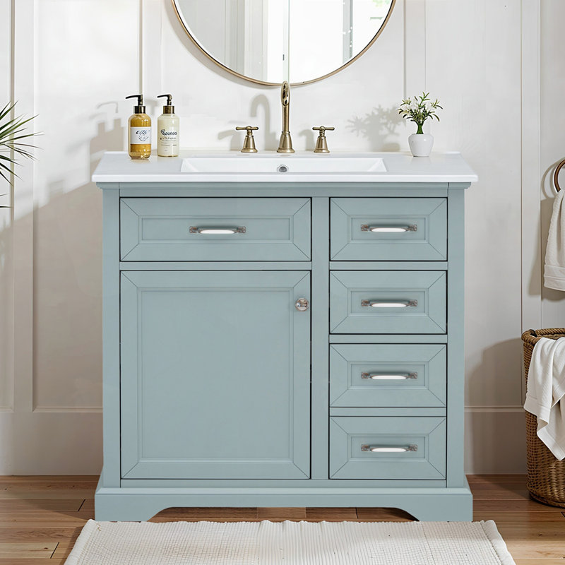 Ceramic Undermount Sink Vanity with Drawer, Gray