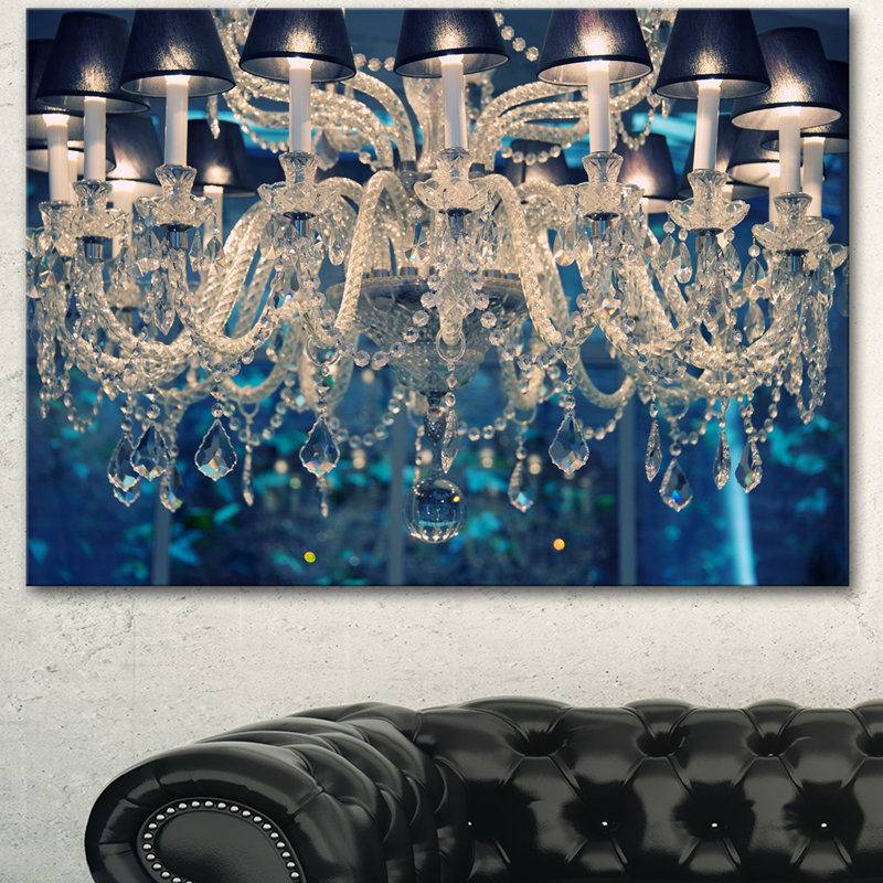 Lustre en cristal rétro bleu, art mural - Lustre en cristal, H 16 po x l 32 po x p 1 po, Toile tendue