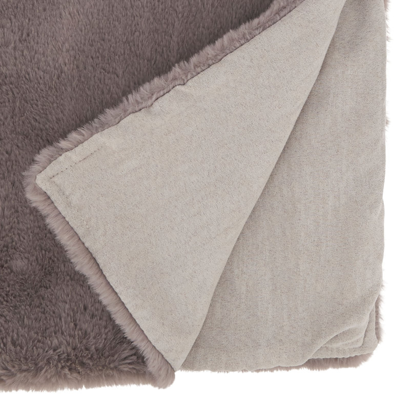 Faux Rabbit Fur Collection Solid Color Table Runner, Gray