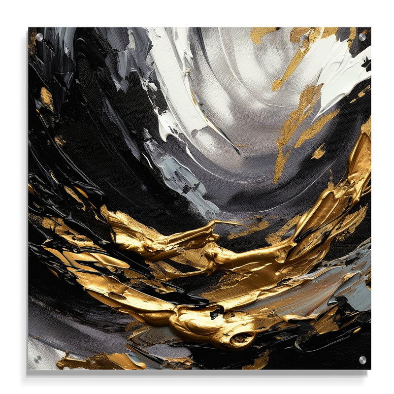 Vague dorée reflets vii - art mural abstrait en acrylique moderne, H 36 po x l 36 po