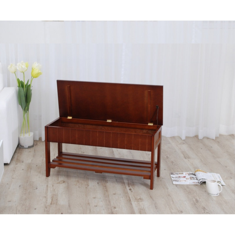 Banc à chaussures en bois massif de qualité avec rangement, Cerisier