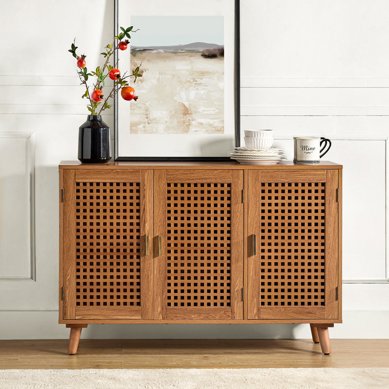 Aulbrey 44" Wide Sideboard with Solid Legs and Lattice Doors, Walnut