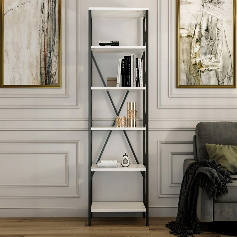 Baugus 180cm H x 50cm W Standard Bookcase, Black/White