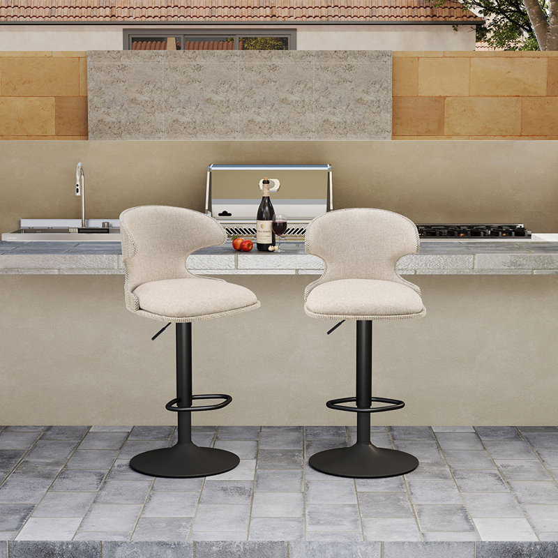 Outdoor Waterproof Textilene Swivel Bar Chair, Faux Leather Beige