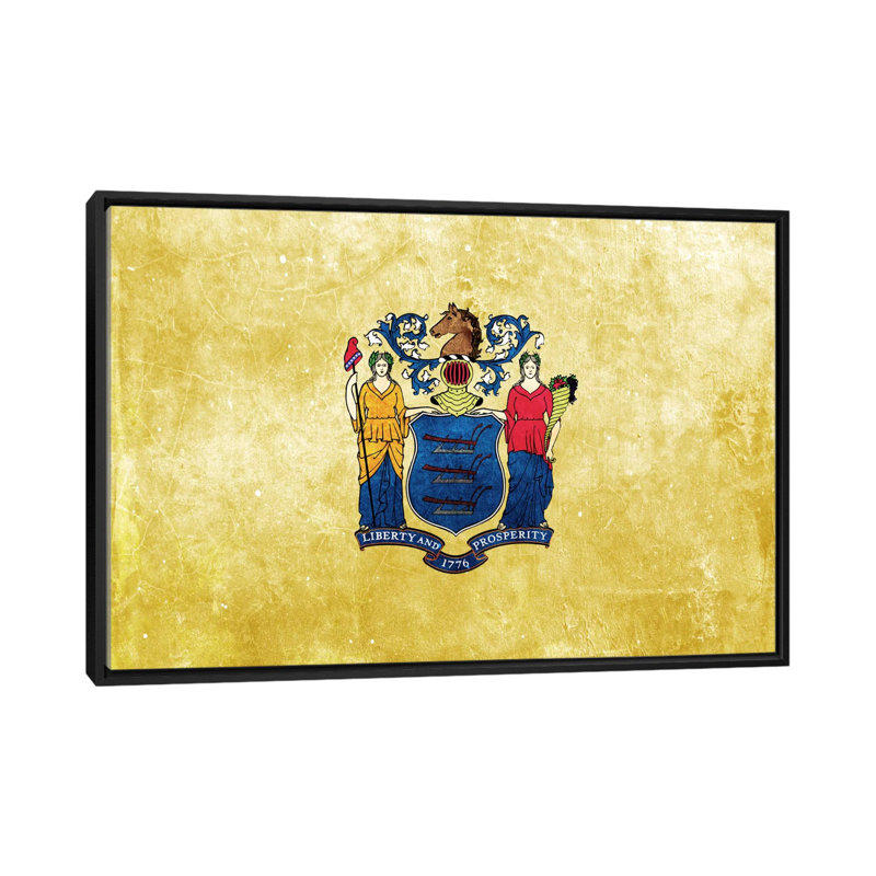 « flags new jersey », impression sur toile, H 18 po x l 26 po x P 1,5 po, Toile encadrée noire, Pas de tapis