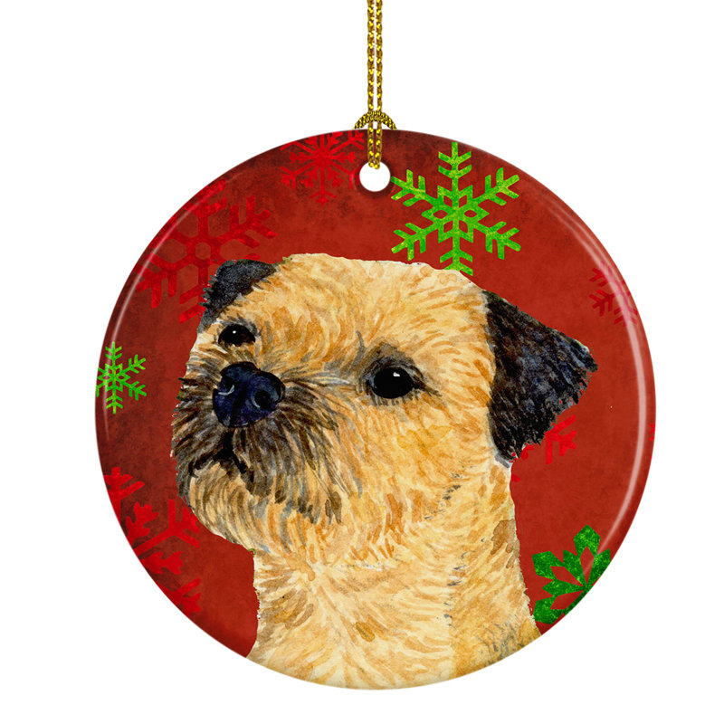 Ornement figurine suspendu en flocon de neige de noël terrier flocon de neige en céramique border