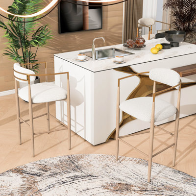 2 pour îlot de cuisine - pieds en bois de fer beige naturel en mousse haute et poids de 265 lb, tabourets de bar à hauteur de comptoir, 2 rembourrage et dossier de soutien, capacité de charge de 260 lb