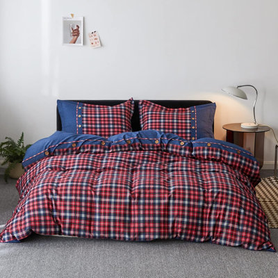 100% Cotton Buffalo Check Plaid Printed Duvet Cover Set
