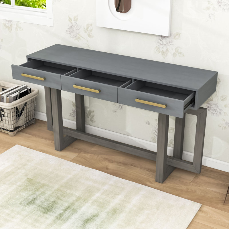Wood Console Table with Three Drawers, Antique Gray