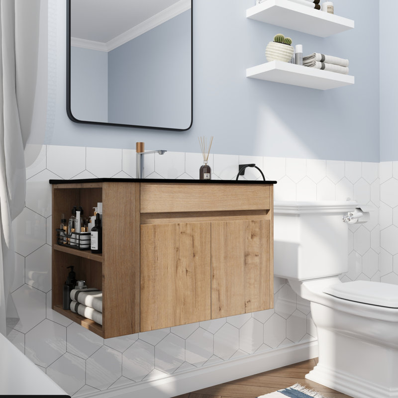 Sian 30.02 " W Wall Mounted Wall Mounted 1 Single Vanity Bathroom Vanity With Ceramic Top, Black