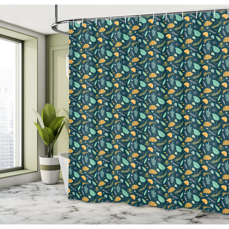 Dakota Fields Leaves Shower Curtain Tropical Plants Pattern Multicolor, 70"H x 69"W