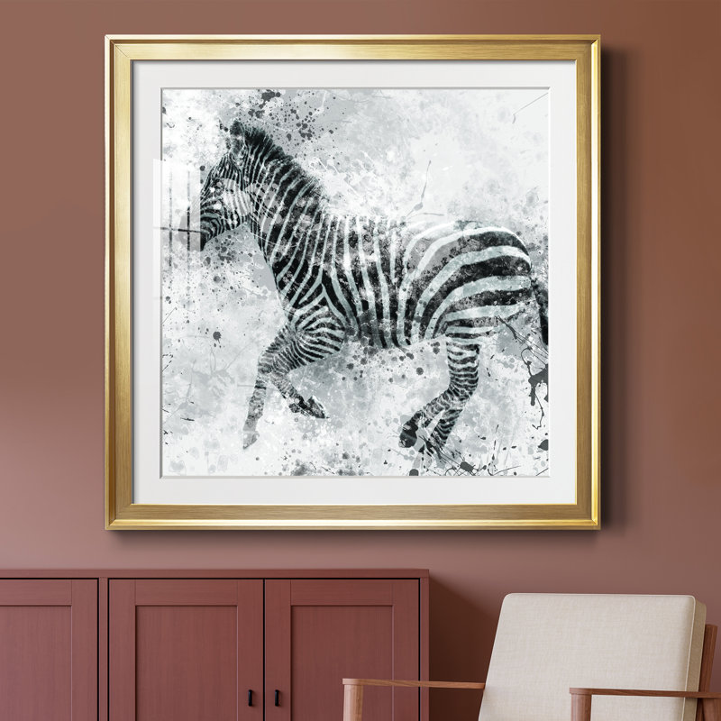 Zèbre II - peinture encadrée, H 30,5 po x l 30,5 po x P 1,5 po, Papier encadré doré