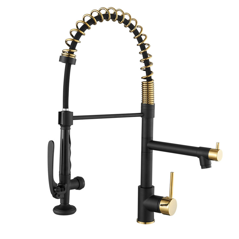 AWZTOO Pull Down Kitchen Faucet, Matte Black & Gold