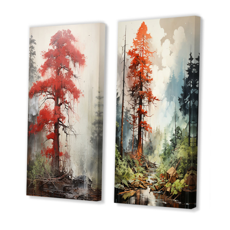 «Forest Redwood Tree Charm», ensemble de 2 reproductions d'art mural, Toile tendue, H 32 po x l 33 po