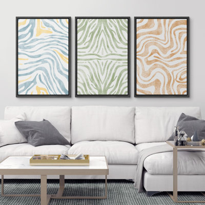 " Blue Green Brown Stripes Illustration Modern Decor Relax Calm Chic " 3 - Pieces