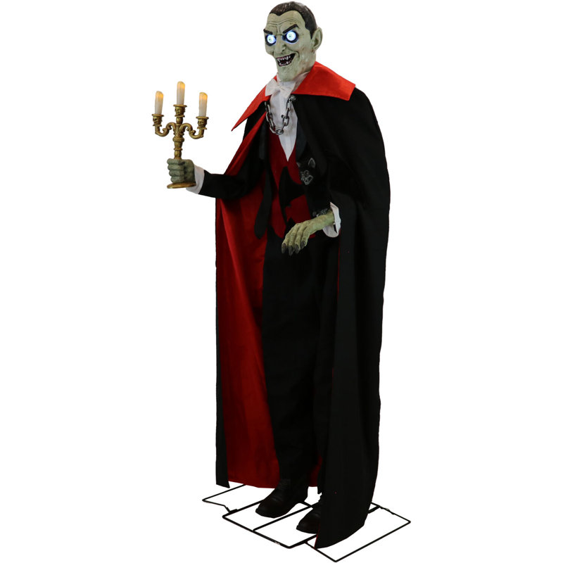 Vampires Haunted Hill Farm  5.5-Ft. Tall Vampire Host, Motion-Activated Talking Halloween Animatronic for Indoor or Covered Outdoor