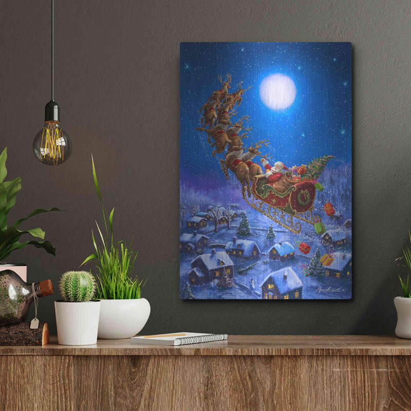 Winston Porter «Santa's Night Ride» par Ali Corti, art mural en métal, H 16 po x l 12 po