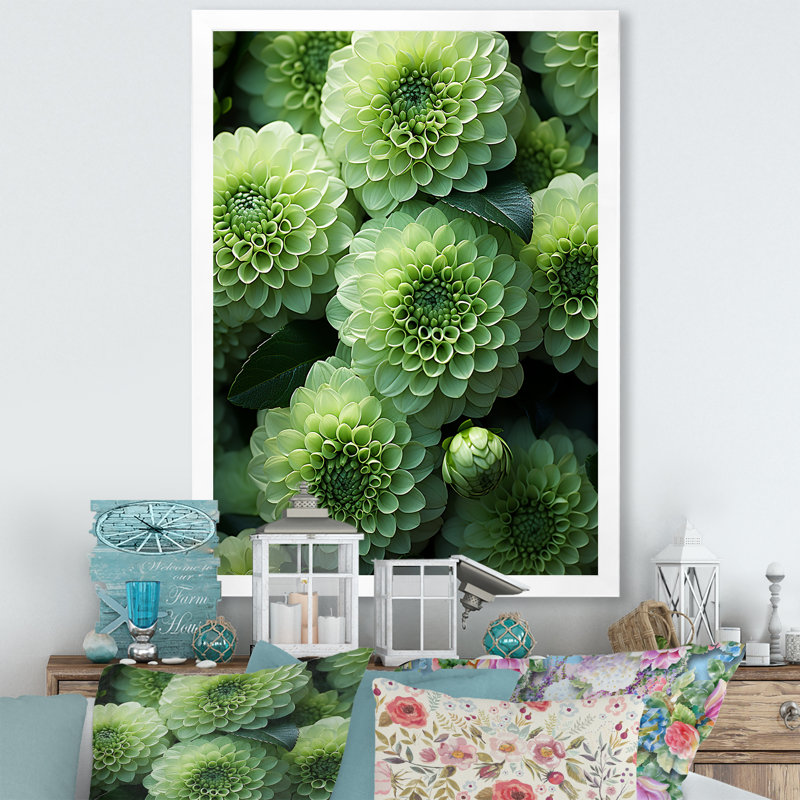 Zinnias vert crépuscule I, Cadre simple blanc, H 32 po x l 16 po x P 1 po