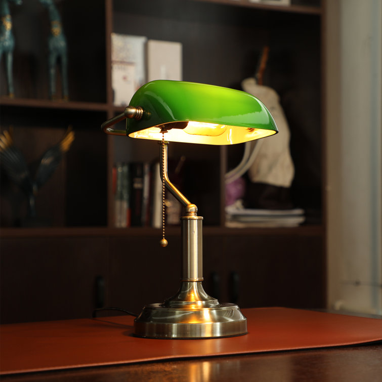 Grimsby Green Bankers Lamp, Antique Desk Lamps with Glass Shade, Brass  Base, E26 Base