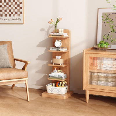 Narrow Ladder Bookshelf 5 Tier Freestanding Bookcase, Modern Open Shelf Display Rack with Anti Tip Design for Living Room Bedroom Office Small Space