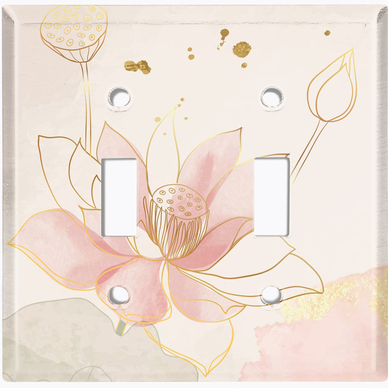 Pink Flower Spa Beige 2 - Gang Toggle Light Switch Standard Wall Plate