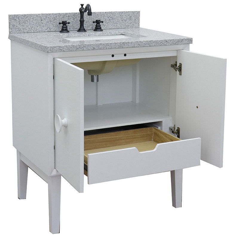 Crumley 31 " W Freestanding Standard Free Standing 1 Single Vanity Bathroom Vanity With Top, White/Gray Granite
