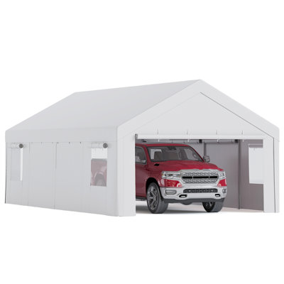 13x25 FT Heavy Duty Carport with Removable Sidewalls & Doors, All-Season Portable Garage Shelter for Car Truck Boat, Outdoor Canopy Tent with Roll-Up Windows, 8 Leg Steel Frame