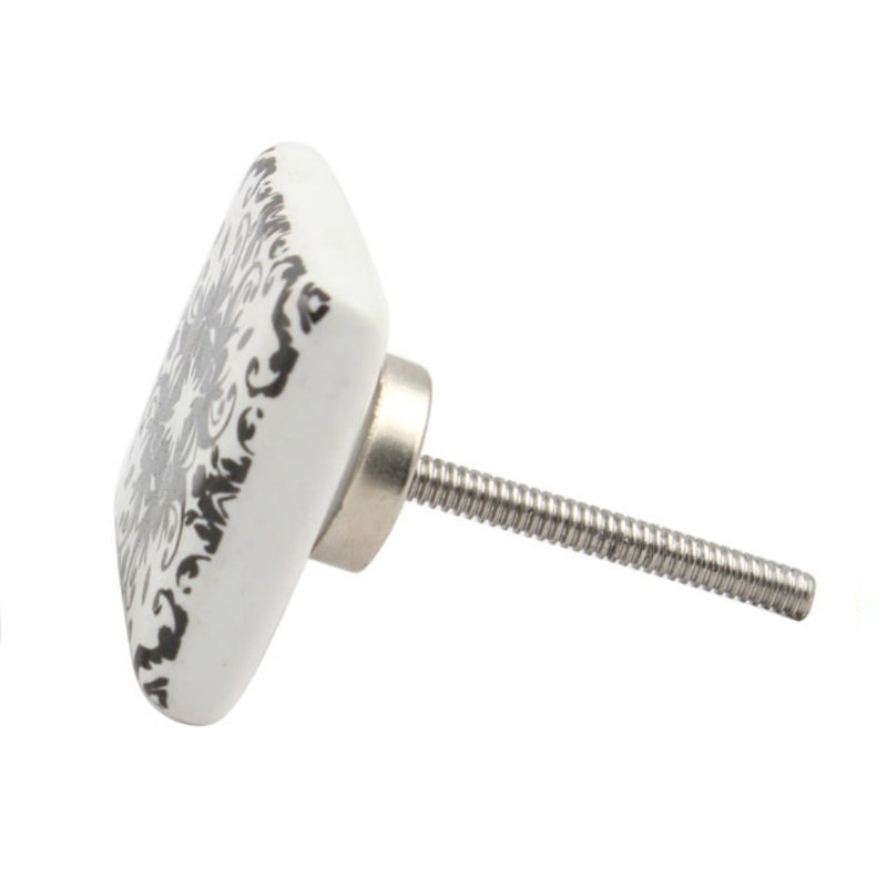 Square Ceramic Knob, Black/White
