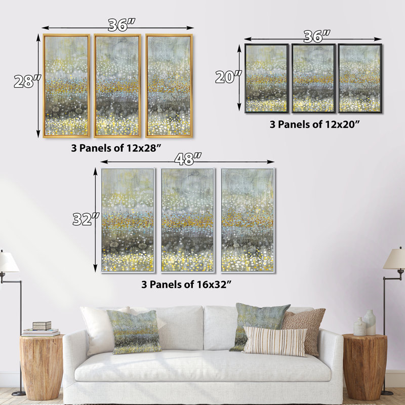 «Glam Rain Abstract III», ensemble de 3 reproductions d'art moderne sur toile encadrées, H 20 po x l 36 po x P 1 po, Brun