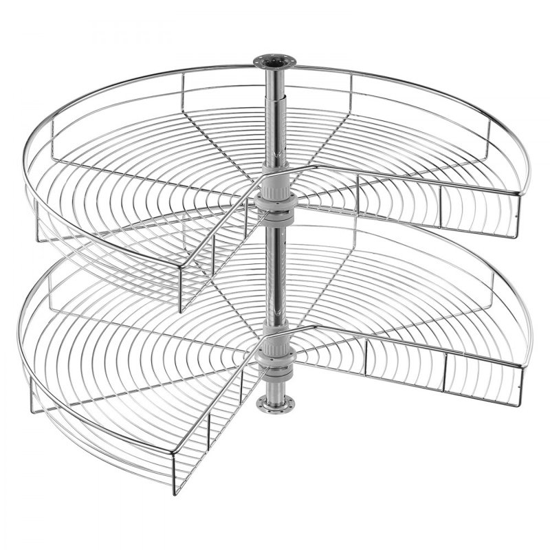 2 Tier Kidney Shaped Chrome Corner Organizer Lazy Susan Cabinet Blind Corner, 74cm H x 80cm W x 68cm D