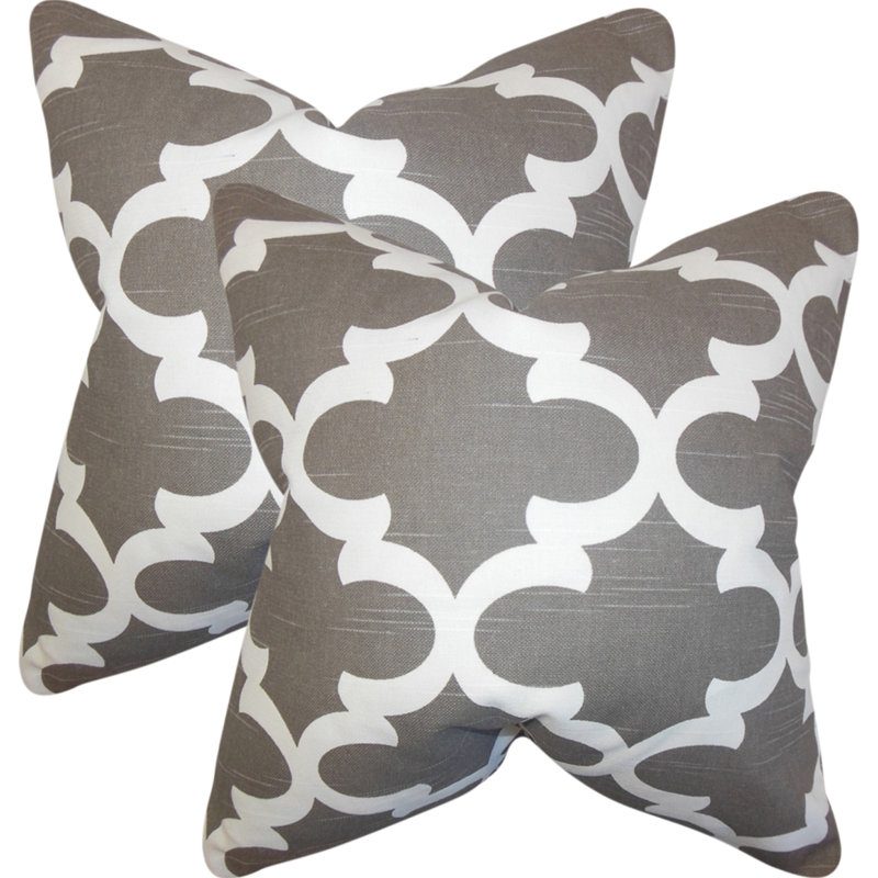 Coussin décoratif en coton Geometric, Brun