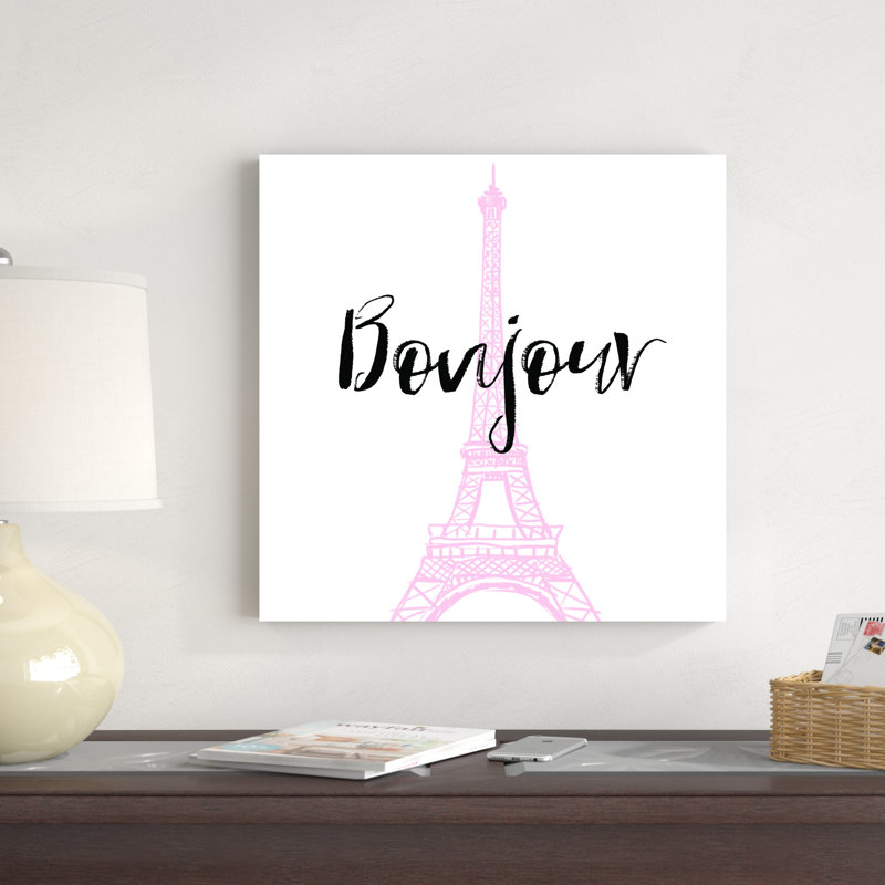 Bonjour, tour rose - reproduction d'art textuel sur toile tendue, H 20 po x l 20 po