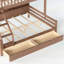 Lit superposé simple au-dessus de grand lit simple avec rangement, garde-corps courbé et tablettes latérales, structure en bois massif, aucun sommier nécessaire, naturel profond-134275275-134275277