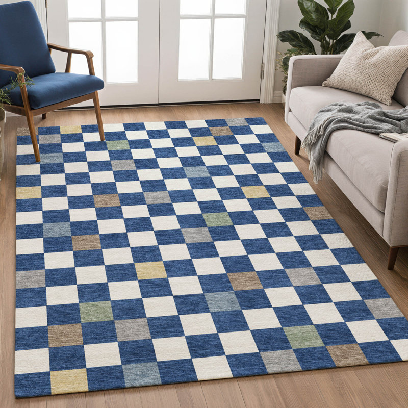 Tapis géométrique intérieur / extérieur lavable à la machine Chantille ACN2656, Navy, 2 pi 6 po x 3 pi 10 po