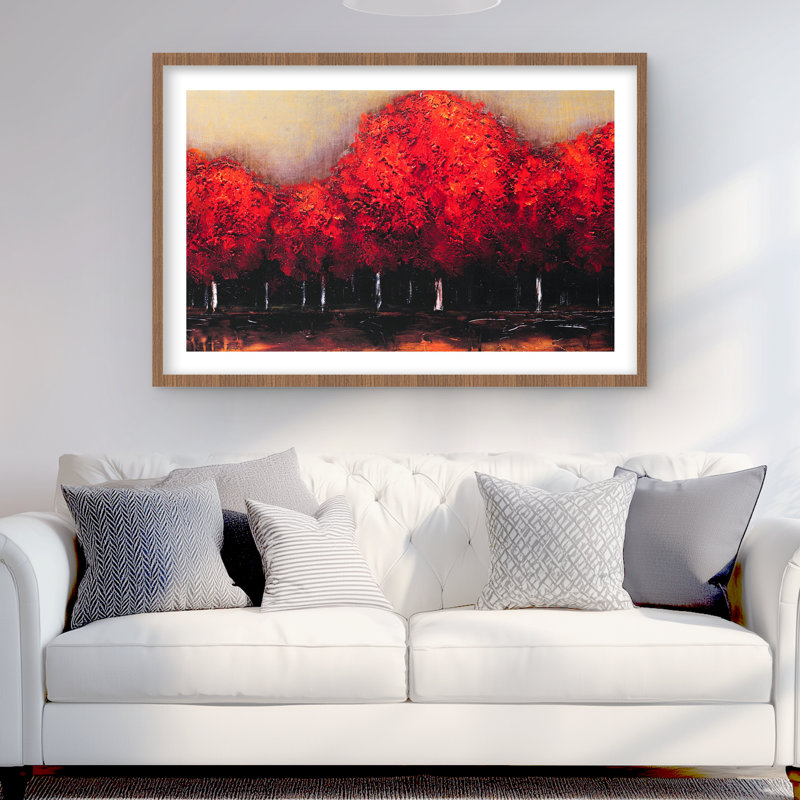 Red Dark Trees - reproduction encadrée avec passe-partout pour la décoration intérieure