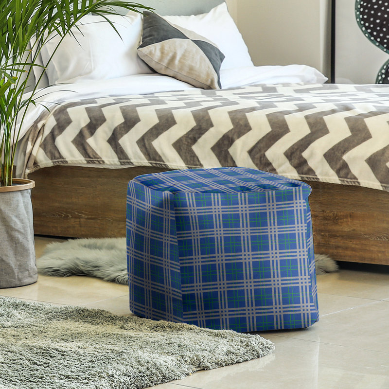 Pouf à carreaux carré Seattle, Mélange de polyester bleu / vert / argent, H 18 po x l 18 po x P 18 po