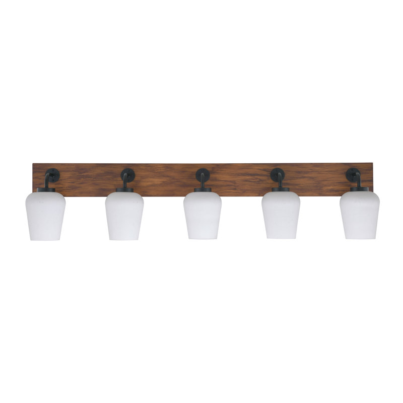 Oxbridge 5 Light Bath Bar Shown With 5" Clear Bubble Glass, Clear, Matte Black/Brown