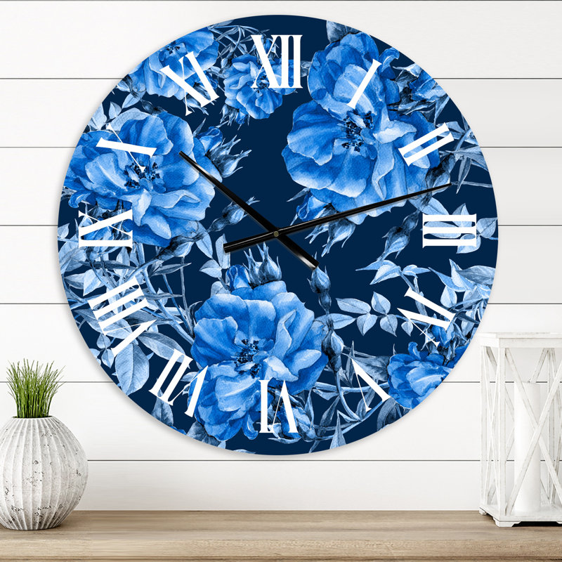 Fleurs bleues abstraites - Horloge murale moderne, Petit