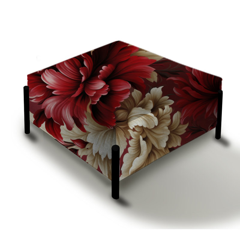 Grand repose-pieds carré rouge à motif floral damassé rouge Regal