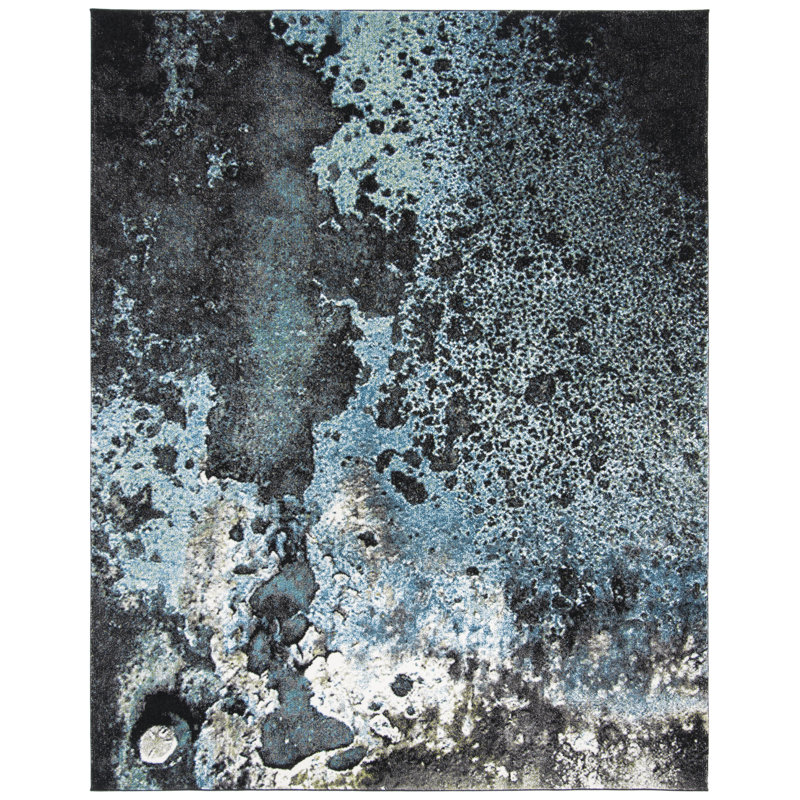 Tapis bleu / gris Power Loom, Rectangle 10 pi 6 po x 14 pi