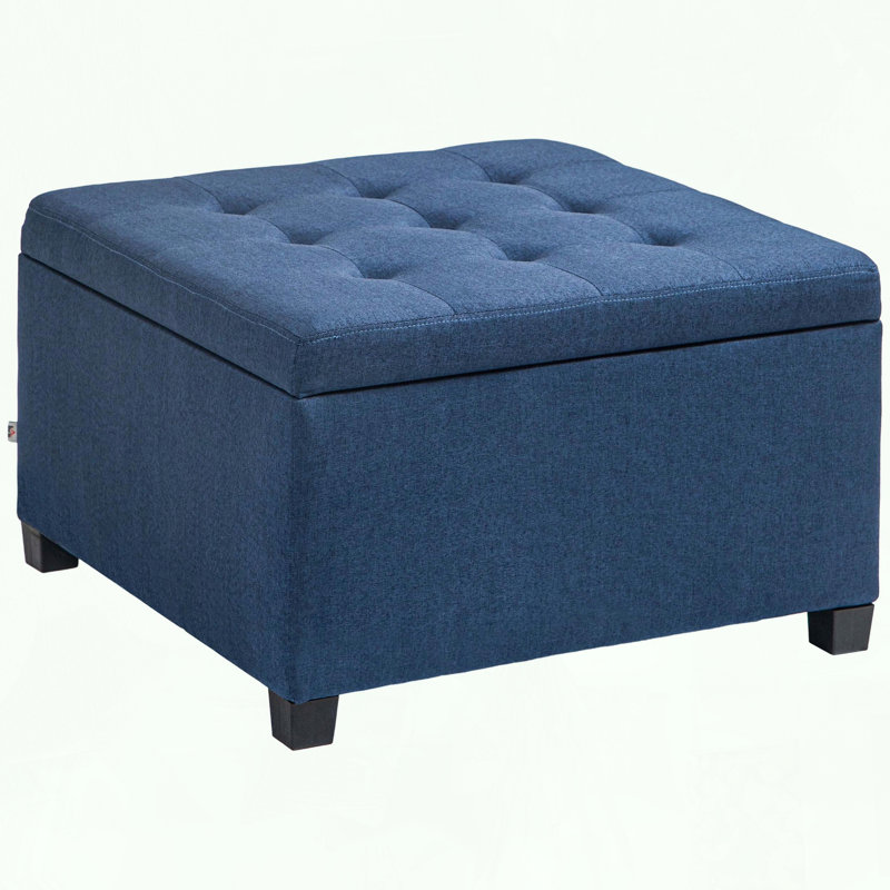 Square Tufted Storage Ottoman with Secure Hinge