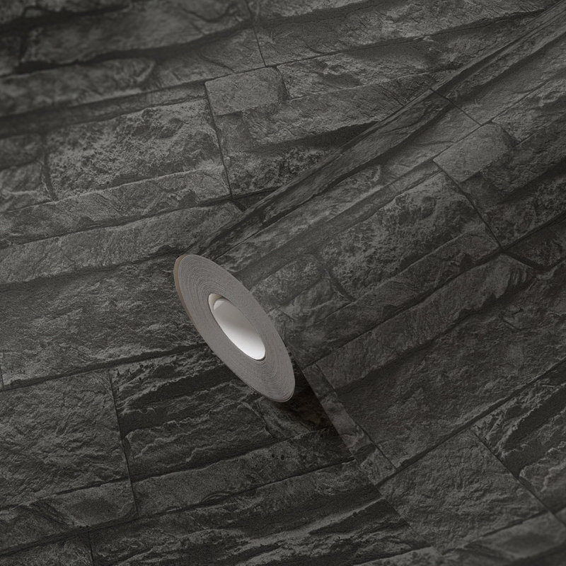 The Bricks and More Graceful Granite Motif 10.05m x 53cm Matte Wallpaper Roll, Black