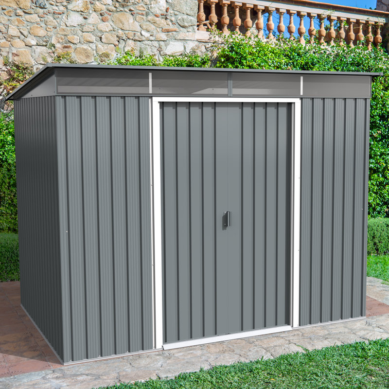 Gray 6' x 8' Metal Storage Shed with Sliding Door