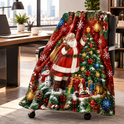 Christmas Santa Claus Snowman Tree Fleece Throw Blanket, Cozy Lightweight Plush Bed Blanket for Sofa, Couch, Bedroom, Living Room Home Decoration